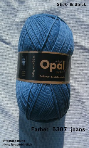 150 gr. Opal Uni Farbe 5307 jeansblau, 6-fach, Brandneu, Sockenwolle, Strumpfwolle