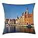 Produktbild VICKKY European Throw Pillow Cushion Cover, Riverside View Old Town Early Morning Retro Cityscape Medieval European Heritage, Decorative Square Accent Pillow Case, 18 X 18 inches, Multicolor