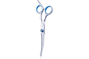 CXXTKCXXLC Hundeschere Haarschere für Hunde und Katzen Gebogene Schere Hund Professionelle Rundkopf-Grooming Schere, Katzenpflege-Schere, Hundepflege-Schere für Katzen und Andere Haustiere (Blau Gebogene Schere)