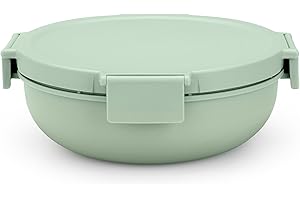 Brabantia - Make & Take Salad Bowl 1.3L - Removable Tray for Toppings & Dressing - Airtight Closure - Leakproof - Secure Click Closing - Suitable for Freezer - Dishwasher & Microwave Safe - Jade Green