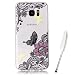 Produktbild Galaxy S7 Edge Silikonhülle, Galaxy S7 Edge Hülle mit Schwarzer Lotus Blumen Schmetterling Muster, Edaroo Comic Katze Blumen Tier Bunt Farbig Entwurf Ultraslim Dünn Transparent Durchsichtig Klar Soft Weich TPU Gel Silikon Handyhülle Bückseite Schutzhülle Schutz Case Cover für Samsung Galaxy S7 Edge