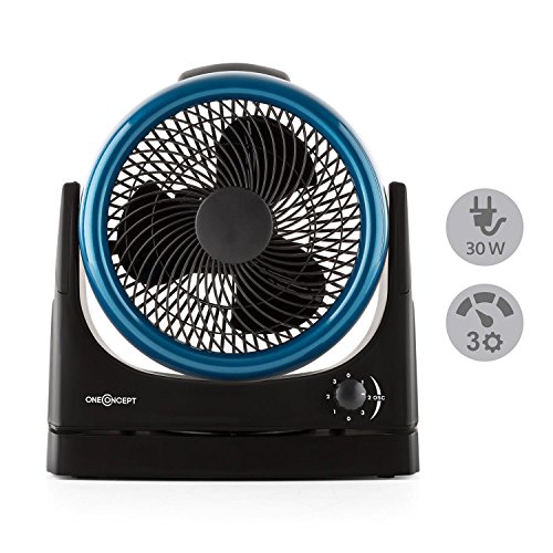 oneConcept • Windmaker • Tischventilator • Ventilator • Schwenkfunktion • Drehregler • 3 Geschwindigkeitsstufen • 6-stufig einstellbarer Neigungswinkel • sparsam im Verbrauch • 30 Watt Leistungsaufnahme • kompakt • Tragemulde • schwarz-blau - 3