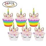 Rocita Set of 24 Unicorn Cupcake Toppers and Wrappers Double Sided Kids Party Ca