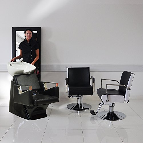 3 PIECE BLACK AND WHITE LEATHER BARBER SALON CHAIR WASH BASIN SHOP SET