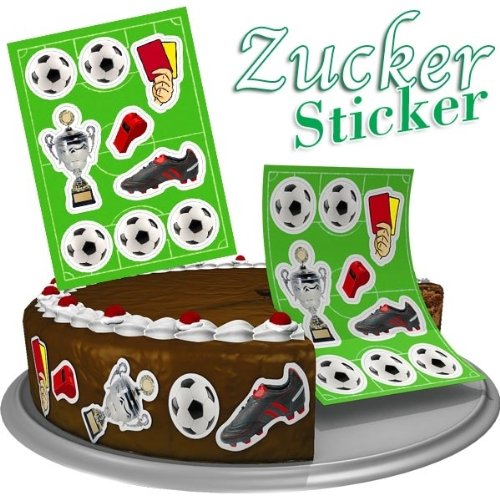 Fussball Zuckersticker, 9er Pack, essbar, aus Zuckerguss, Tortendeko, 2,5cm - 6cm