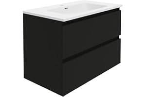 Baikal Mueble de Baño Rubi. Mueble MONTADO. 2 Cajones Suspendido con Lavabo. Armario de Baño. Lavabo Ceramico. Cierre Amortiguado. Altura 55cm. 80cm Negro.