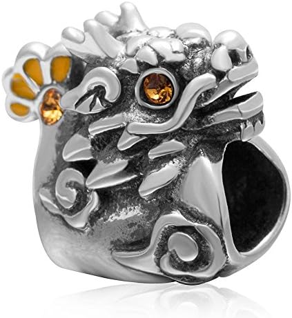 SoulbeadChinese Mascot Dragon Charm Antique 925 Sterling Silver with Topaz Crystal Bead for European Major Brand Bracelet Compatible
