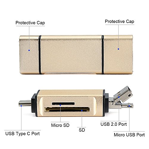 3-IN-1 Multi-funktion Micro USB OTG / USB 2.0 / Type-C OTG Adapter, Aluminium SD / Micro SD-Kartenleser mit Standard-USB und Micro-USB-Stecker und Type-C für Smartphones / Tablets mit OTG-Funktion , Apple Macbook mit Type-C / PCs und Notebooks (Golden（3-IN-1）) - 5