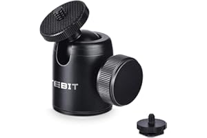 UTEBIT Mini Rotule pour Trépied 24mm, Rotation 360°, Vis 1/4", Filetage Femelle 3/8", Adaptateur Griffe Porte-Accessoires avec Vis 1/4" Charge Max 5kg pour Appareil Photo, Trépied, Flash