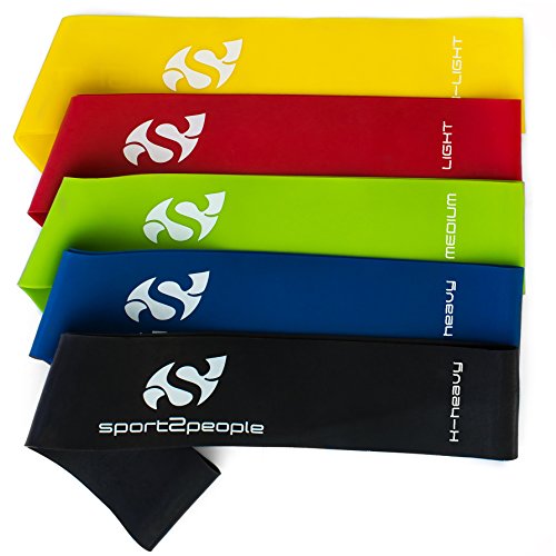 Sport2People Fitnessbändern Loop Set für physikalische Therapie. Elastikband für Sport, Bewegung, Fitness. Resistance bands aus Naturlatex. Trainingsband zum Dehnen und anstrengende Krafttraining