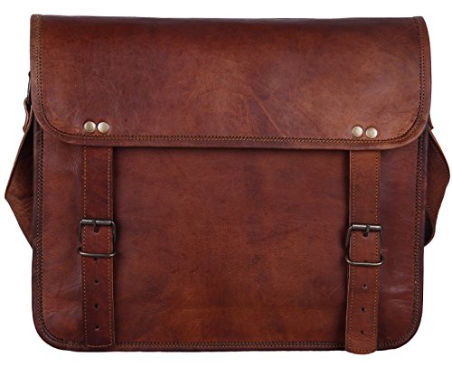Rustic Town 13" Genuine Leather Handmade Crossbody Messenger Satchel Laptop Bag - Perfect for 14 inch and Smaller Laptops (Brown) - Image 3