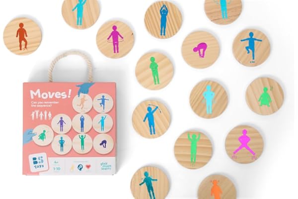 BS Toys Moves - Palets En Bois Avec Mouvements De Coordination - Entraînement Cérébral Pour Enfants - À Partir De 4 Ans - 18 Mouvements Différents - Pour Les Anniversaires D'Enfants