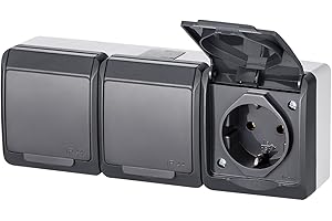 ELEKTRO-PLAST HERMES Montage en saillie 3 prises Triple prise IP44 Protection contre l'eau Extérieur Anthracite Gris