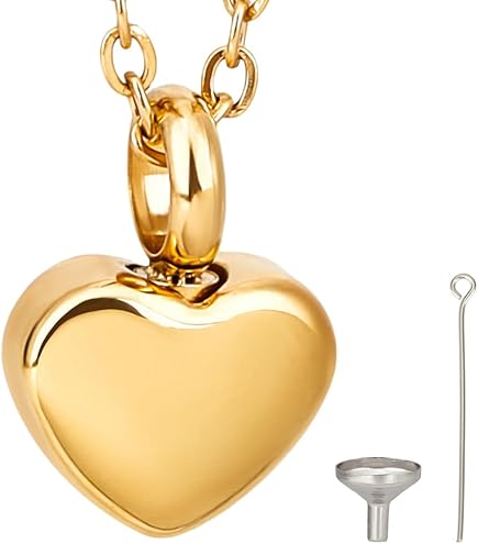 Pendentif Coeur En Verre Jaune - Collier Urne Crémation / Flacon Parfum / Photo