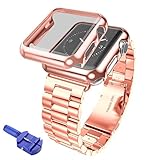 Hunpta Edelstahl Armband Armband Band + Cover Case für Apple Watch Serie 2 38mm (Rose Gold)