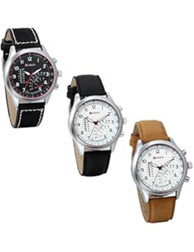 JewelryWe 3PCS Herren Quarz Uhr Armbanduhr Herrenuhr Einzeigeruhr Leder Armband,24H Digital Zifferblatt Temperaturanzeige...