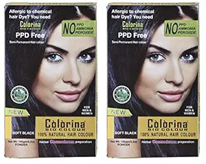 Colorina Bio Color 150gm(Pack of 2), Soft Black (Pure Natural Hair Color) | Allergy Free Herbal Hair Color | Can be used on Beard and Mustache