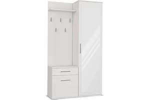 WHATSIZE ENTERPRISE - Modern Entryway Hall Double Wardrobe with Drawers Storage Coat Rack, Shoe Storage, Hanging Hooks |Cabinet Contemporary Bedroom Hallway, Mudroom, or Foyer Furniture White