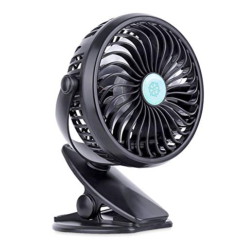 IREENUO Ventilateurs de Table avec Clip Rechargeable à Piles Mini Ventilateurs de Bureau Ventilateurs USB pour Bureau, Maison, Voyage, Camping, Poussette de bébé (Noir)