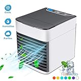 Cool Enfriador de aire 3 en 1】 Este acondicionador de aire personal está diseñado con enfriador de aire, humidificador de aire y función purificadora, luz indicadora azul para la función de atomización y luz indicadora blanca para enfriador de aire.Puedes ajustarlo a tus propias necesidades.