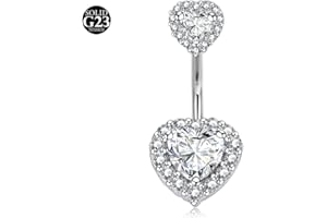 LAURITAMI 14G Piercing Ombelico Titanio,1 Pezzi Piercing Titanio Ombelico Cuore CZ Barre dell'ombelico Gioielli del Corpo per Donne Uomini 12mm Lunghezza