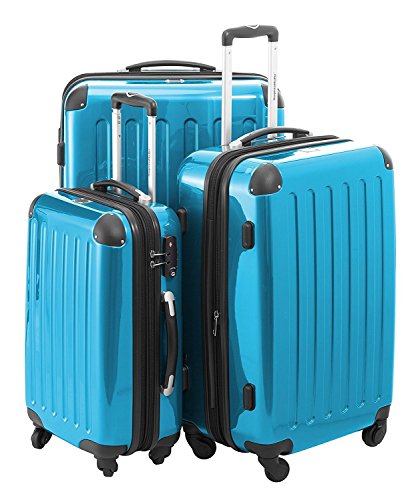Preisvergleich Produktbild Hauptstadtkoffer® Modell Alex 3er Kofferset Hartschale Trolley cyanblau-Hochglanz,ZAHLENSCHLOSS,4 cm Dehnfalte,119l,74l,42l,ineinander stapelbar