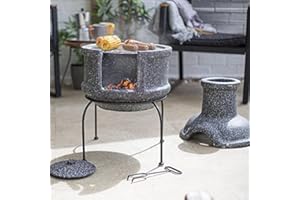 GENERIC La Hacienda Teplo BBQ Clay/Terracotta Chimenea - Grey (Log Burner, Garden Fire Pit Patio Heater Stove)