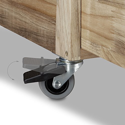Relaxdays Rollcontainer Holz mit 3 Fächern Walnuss HBT: ca. 91,5 x 40,4 x 40,4 cm Utensilienwagen Rollregal Wäschebox Holz Schrank rollbarer Schubladenschrank, natur - 4