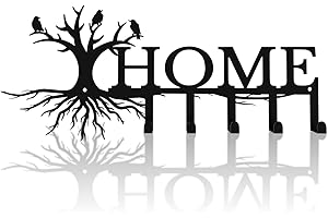 useNumber Metall-Schlüsselhalter für Wand, Baum-Thema, Wandhalterung, mit 5 Haken, schwarzer Metall-Schlüsselaufhänger, Wanddekoration für Haustür, Flur, Eingang, Büro