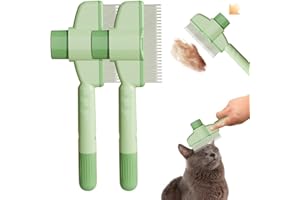 BIMHAYUU Pet Hair Removal Comb Flea Comb,2 PCS Cat Brush with Release Button, Cat Grooming Brushes for Indoor Cats Shedding, Self Cleaning Slicker Brushes for Dogs Cats Pet (2 PCS Green)