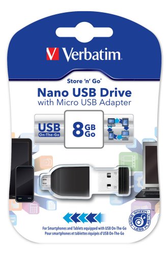 Verbatim Store n Stay Nano OTG 8GB Speicherstick USB 2.0 inkl micro-USB Adapter schwarz