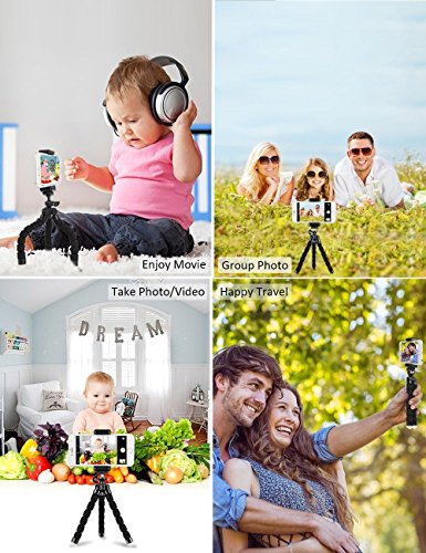 SYFIELD Treppiede Flessibile portatile Octopus Style con Supporto per iPhone 8 / 7 / 6s / 6s Plus, Samsung Note 8 / S8, Treppiedi Fotocamera per GoPro, DSLR - Nero