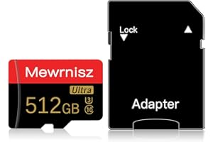 MEWRNISZ 512GB Micro SD High-Speed-Speicherkarte Klasse 10 Speicherkarte mit Adapter für Smartphone, Überwachung, Kamera, Tablet, Drohne