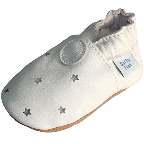 Soft Leather Baby boys or girls Shoes with Suede Soles by Dotty Fish with Suede Soles. White Star design ideal for Christenings - 6-12 months