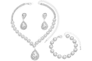 FDEETY Juego de Joyas para Mujer Elegancia Brillante - Diamantes de Imitación Incluye Collar, Pulseras, Pendientes - para Boda, Baile de Graduación, Fiesta