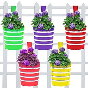 Wondrous Metal Hanging Planters With Detachable Hooks, Red,Green,Blue,Pink,Yellow, 15*15*29 cm, Pack of 5