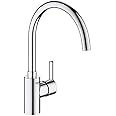 GROHE Feel – Kitchen Mixer Tap (Monobloc Installation, Single Leaver, High C-Spout, Selectable Swivel Range 0° / 150°, 35 mm Ceramic Cartridge, Tails 3/8 Inch), Size 354 mm, Chrome, 32670002