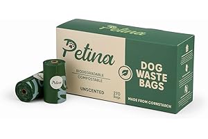 Petina 100% Compostable Dog poo bags - Planet Friendly, Biodegradable, Plant Based Dog Poop Bags Rolls - Eco-Friendly Poo Bags for a Sustainable Future (270 bags/18 Rolls)