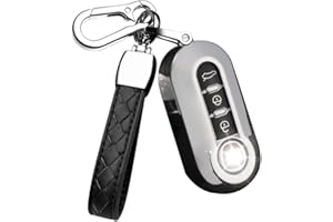 HIBEYO Custodia pieghevole per chiave auto, adatta per Fiat 500, Panda Punto Lancia Ypslon Delta Grande Bravo, custodia protettiva per telecomando a 3 tasti argento