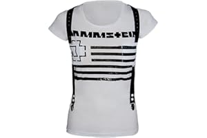 Rammstein Damen T-Shirt Suspender Offizielles Band Merchandise Fan Shirt weiß mit schwarzem Front und Back Print