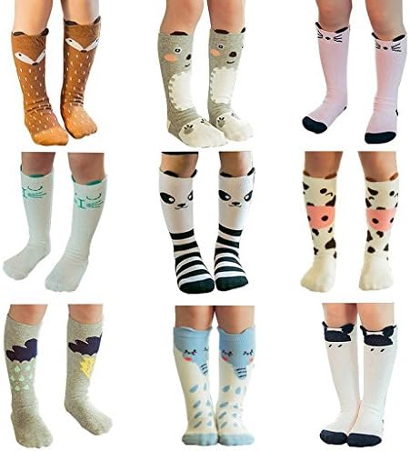 9 Pairs Knee High Socks Stockings Anti-slip Toddler Socks Baby Infants Socks Assorted Kids Socks Baby Socks Set