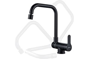MOGFCT Robinet de cuisine pour fenêtre avant rotatif à 360 °, 2 modes de pulvérisation, robinet d'évier pliable à levier unique (noir mat)