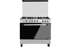 Super General 5 Burners Freestanding Gas Cooker Oven & Grill SGC901FS | Full Safety | Wok Burner | Auto Ignition | Cast Iron Grid | Rotisserie | Thermostat | Double Glass Door | Glass Top Lid