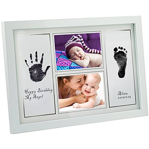 [Große Version 42x28x1,8cm] GIMARS Baby Handabdruck und Fußabdruck Rahmen Set, Baby Foto Erinnerung Abdruck Bilderrahmen in Weiß mit schadstofffreier Tinte - Geschenk zur Geburt oder zur Taufe