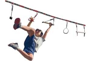 Slackers Ninja Line Starter Set – Outdoor Hangelparcours & Slackline für Kinder ab 5 Jahren – Komplettset mit 11 m Slackline, 7 Hindernissen, Ratsche & Tragetasche – Ninja-Spielspaß im Garten