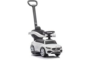 Milly Mally Véhicule avec Poignée Mercedes C-Class Cavalier Enfants Cadeau Enfant 12m+ Voiture Porteur Auto pour Enfant Dès 12 Mois, Volant Audio, Compartiment de Rangement sous Le siège(Blanc)