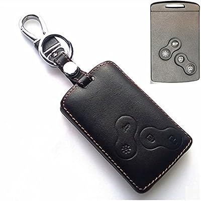 Happyit Housse de protection en cuir véritable pour voiture Renault Clio Scenic Megane Duster Sandero Captur Twingo koleos 4 boutons Télécommande (Ligne brune)