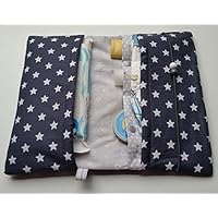 Windeltasche dunkelgraue Sterne, Blumen Punkte hell-dunkel