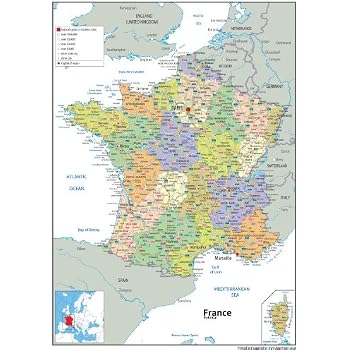 Carte De France Tiger - Format A2 (42x59,4 Cm) Plastifiée Pour études Ou Déco