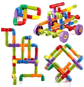 AEXONIZ TOYS Pipe Puzzle Shape Building Blocks Game Playset for 3-8 Years Old Kids Boys & Girls,Random Color,85+ Piece ( Pipe Puzzle Shape Kids Block Toys )